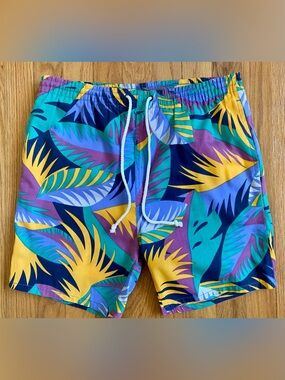 Vintage 80s Men's INTERNATIONAL ATTITUDES Swim Trunks *Small* Tropical Cotton